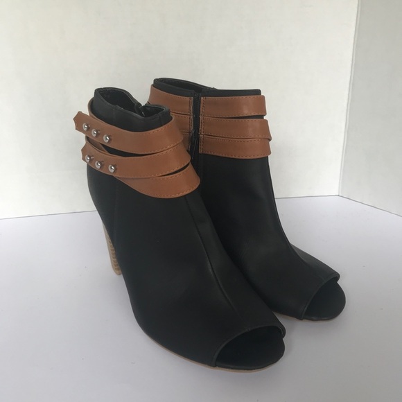 Qupid open toe heeled booties black tan 8 - Picture 2 of 8